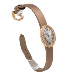 Pre Owned Cartier Silver Mini Baignoire Rose Gold Diamond Bezel Women's Watch
