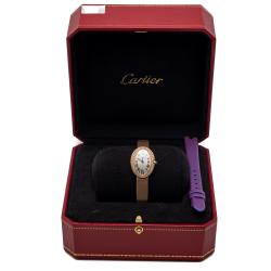 Pre Owned Cartier Silver Mini Baignoire Rose Gold Diamond Bezel Women's Watch