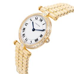 Pre Owned Cartier White 18K Yellow Gold Diamond Vendome L.C. 8107 Women's Wristwatch 24MM