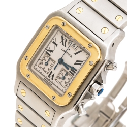 Pre Owned Cartier Cream 18K Yellow Gold Stainless Steel Santos Galbée 2425 Women's Wristwatch 29 mm