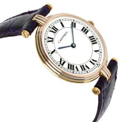 Pre Owned Cartier White 18K 3 Tone Gold Vendome 8988 Women's Wristwatch 30MM