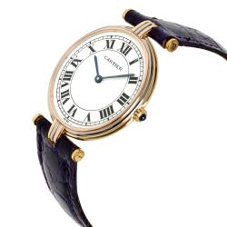 Pre Owned Cartier White 18K 3 Tone Gold Vendome 8988 Women's Wristwatch 30MM
