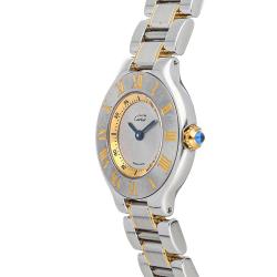Pre Owned Cartier Silver Stainless Steel Gold Plated Must 21 W10073R6 Women's Wristwatch 28 MM