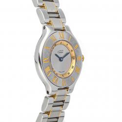 Pre Owned Cartier Silver Stainless Steel Gold Plated Must 21 W10073R6 Women's Wristwatch 28 MM