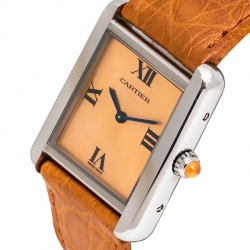 Pre Owned ساعة يد نسائية كارتييه تانك سولو 2716 ستانلس ستيل برتقالية 24 مم