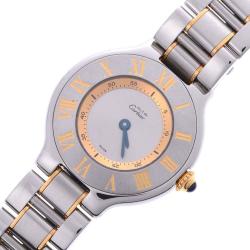 Cartier Silver Stainless Steel Gold Plated Must 21 W10073R6 Women's Wristwatch 25 MM