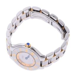 Cartier Silver Stainless Steel Gold Plated Must 21 W10073R6 Women's Wristwatch 25 MM