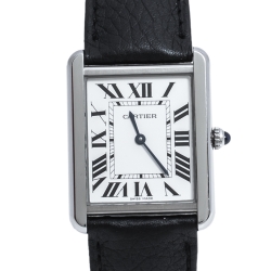 Pre Owned Cartier Silver White Stainless Steel Tank Solo 3169 Women's Wristwatch 27 mm