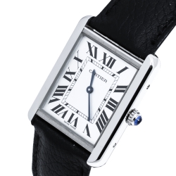 Pre Owned Cartier Silver White Stainless Steel Tank Solo 3169 Women's Wristwatch 27 mm