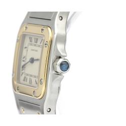 Pre Owned Cartier Silver 18K Yellow Gold And Stainless Steel Santos Galbee Quartz 166930 Women's Wristwatch 24 MM