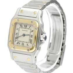Pre Owned Cartier Silver 18K Yellow Gold And Stainless Steel Santos Galbee Quartz 166930 Women's Wristwatch 24 MM