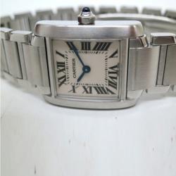 Pre Owned Cartier Tank Francaise Wristwatch SS White Silver Ladies