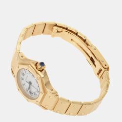 Pre Owned Cartier White Yellow Gold And Stainless Steel Santos Octagon Automatic Women's Wristwatch 25 mm