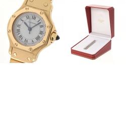 Pre Owned Cartier White Yellow Gold And Stainless Steel Santos Octagon Automatic Women's Wristwatch 25 mm