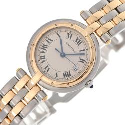 Pre Owned Cartier White 18k Yellow Gold And Stainless Steel Panthere Cougar Quartz Women's Wristwatch 30 mm