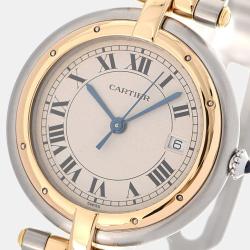 Pre Owned Cartier White 18k Yellow Gold And Stainless Steel Panthere Cougar Quartz Women's Wristwatch 30 mm