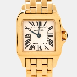Pre Owned Cartier Cream 18k Yellow Gold Santos Demoiselle W25063X9 Women's Wristwatch 21 mm