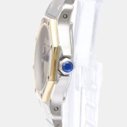 Pre Owned Cartier White 18k Yellow Gold And Stainless Steel Santos Octagon 187903 Quartz Women's Wristwatch 24 mm