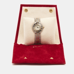 Pre Owned Cartier Cream 18k Yellow Gold Stainless Steel Must 21 9010 Women's Wristwatch 28 mm