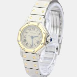 Pre Owned Cartier Silver 18k Yellow Gold And Stainless Steel Santos Octagon Quartz Women's Wristwatch 24 mm