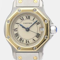 Pre Owned Cartier Silver 18k Yellow Gold And Stainless Steel Santos Octagon Quartz Women's Wristwatch 24 mm