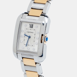 Pre Owned Cartier Silver 18K Rose Gold Stainless Steel Diamond Tank Anglaise WT100032 Women's Wristwatch 26 mm