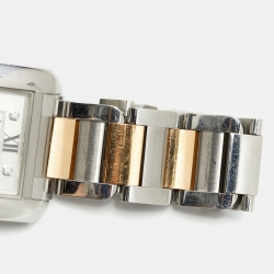 Pre Owned Cartier Silver 18K Rose Gold Stainless Steel Diamond Tank Anglaise WT100032 Women's Wristwatch 26 mm