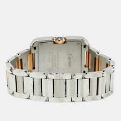 Pre Owned Cartier Silver 18K Rose Gold Stainless Steel Diamond Tank Anglaise WT100032 Women's Wristwatch 26 mm