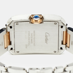 Pre Owned Cartier Silver 18K Rose Gold Stainless Steel Diamond Tank Anglaise WT100032 Women's Wristwatch 26 mm