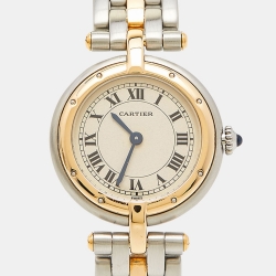 Pre Owned Cartier Cream 18K Yellow Gold And Stainless Steel Panthere W25030B5 Women's Wristwatch 23 mm