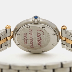 Pre Owned Cartier Cream 18K Yellow Gold And Stainless Steel Panthere W25030B5 Women's Wristwatch 23 mm