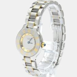 Pre Owned Cartier Silver Yellow Gold Plated Stainless Steel Must 21 de Cartier W10073R6 Quartz Women's Wristwatch 28 mm