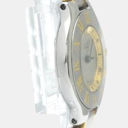Pre Owned Cartier Silver Yellow Gold Plated Stainless Steel Must 21 de Cartier W10073R6 Quartz Women's Wristwatch 28 mm