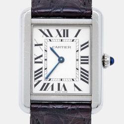 مملوكة مسبقًا ساعة يد نسائية كارتييه تانك سولو 3170 ستانلس ستيل جلد تمساح فضية 24 مم