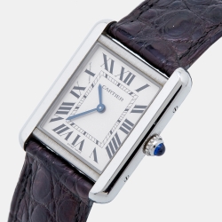 مملوكة مسبقًا ساعة يد نسائية كارتييه تانك سولو 3170 ستانلس ستيل جلد تمساح فضية 24 مم