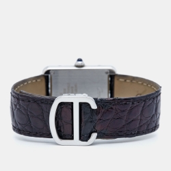 مملوكة مسبقًا ساعة يد نسائية كارتييه تانك سولو 3170 ستانلس ستيل جلد تمساح فضية 24 مم