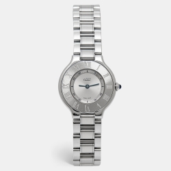 Cartier Silver Stainless Steel Must 21 de Cartier W10109T2 Quartz Women's Wristwatch 28 mm