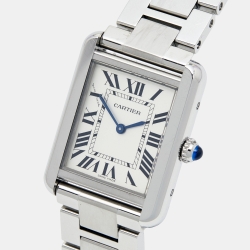 Pre Owned Cartier Silver Stainless Steel Tank Solo W5200013 Women's Wristwatch 24 mm