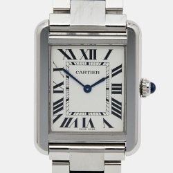 Pre Owned Cartier Silver Stainless Steel Tank Solo W5200013 Women's Wristwatch 24 mm