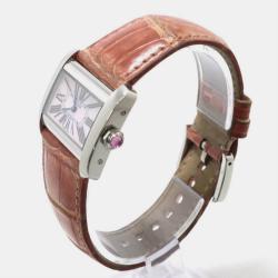 Cartier Pink Shell Stainless Steel Tank Divan W6301455 Women's Wristwatch 31mm