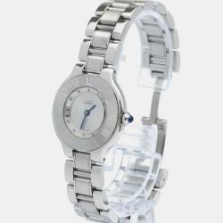 مملوكة مسبقًا Cartier Silver Stainless Steel Must 21 Quartz Women's Wristwatch 28 mm