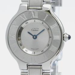 مملوكة مسبقًا Cartier Silver Stainless Steel Must 21 Quartz Women's Wristwatch 28 mm