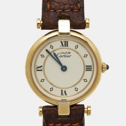Pre Owned Cartier Cream Vermeil Alligator Must de Cartier Women's Wristwatch 24 mm