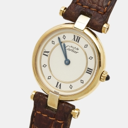 Pre Owned Cartier Cream Vermeil Alligator Must de Cartier Women's Wristwatch 24 mm