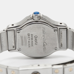 Pre Owned Cartier Cream 18k Yellow Gold Stainless Steel Santos de Cartier 187903 Women's Wristwatch 25 mm