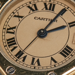 Pre Owned Cartier Cream 18k Yellow Gold Stainless Steel Santos de Cartier 187903 Women's Wristwatch 25 mm