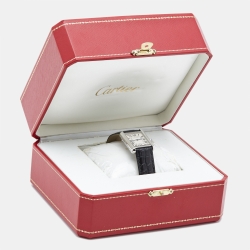 مملوكة مسبقًا ساعة يد نسائية كارتييه تانك سولو 3170 ستانلس ستيل جلد تمساح فضية 24 مم
