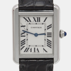 مملوكة مسبقًا ساعة يد نسائية كارتييه تانك سولو 3170 ستانلس ستيل جلد تمساح فضية 24 مم