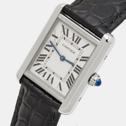 مملوكة مسبقًا ساعة يد نسائية كارتييه تانك سولو 3170 ستانلس ستيل جلد تمساح فضية 24 مم