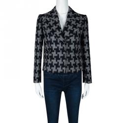 Carven Grey and Navy Blue Patterned Wool Blend Jacket S